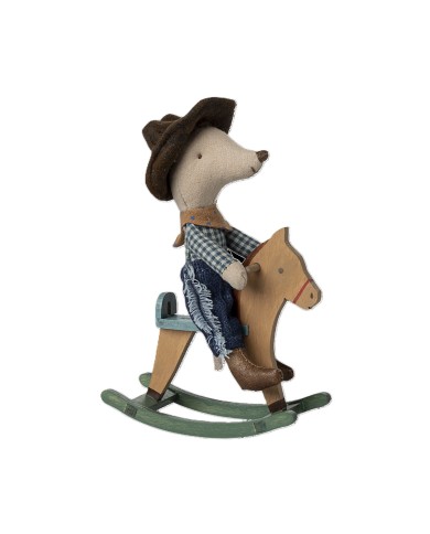 Cowboy Maus auf Schaukelpferd